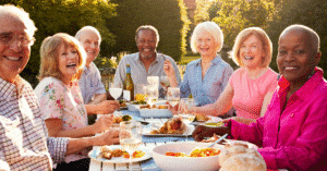 Patriotic Flavors: Taste Of America In Assisted Living 2 Seniors Eating Outside